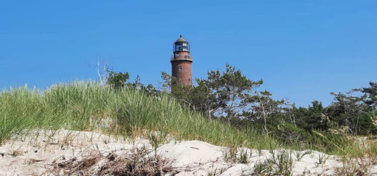 Blick auf den Leuchtturm am Darßer Ort auf der Halbinsel Darß